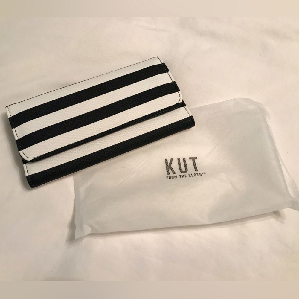 Kut from the Kloth Black and White Striped Clutch Wallet NWT